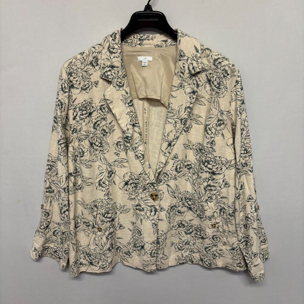 J Jill Women Viscose Linen Blend Blazer Jacket Size 2X Floral C136 -25